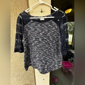 Anthropologie x Postmark Label Navy Blue Lace Sleeve Women's Top